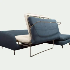 Canapé d'angle droit convertible en tissu doux tramé - bleu