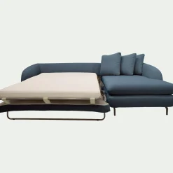 Canapé d'angle droit convertible en tissu doux tramé - bleu