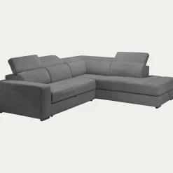 Canapé d'angle droit convertible avec coffre en tissu doux - gris