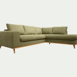 Canapé d'angle droit convertible en tissu Cosmo - vert kaki
