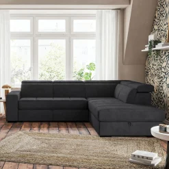 Canapé d'angle droit convertible avec coffre en tissu doux - gris ardoise