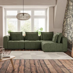 Canapé d'angle droit en tissu Benjo - vert cèdre