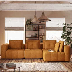 Canapé d'angle droit en tissu Benjo - jaune argan