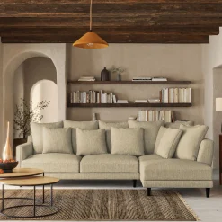 Canapé d'angle droit fixe en tissu mixte - beige alpilles