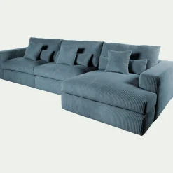 Canapé d'angle droit fixe en velours côtelé - bleu
