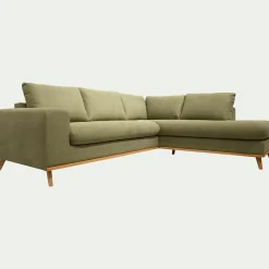 Canapé d'angle droit fixe en tissu Cosmo - vert kaki