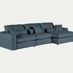 Canapé d'angle droit fixe en tissu bouclette - bleu