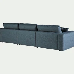 Canapé d'angle droit fixe en tissu bouclette - bleu