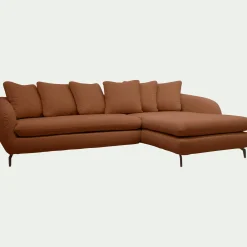 Canapé d'angle droit fixe en tissu doux tramé - brun rustrel
