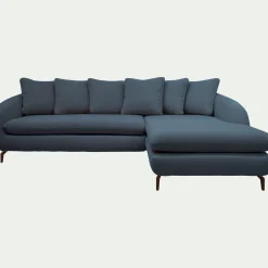 Canapé d'angle droit fixe en tissu doux tramé - bleu