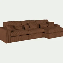 Canapé d'angle droit fixe en tissu côtelé bita - brun rustrel