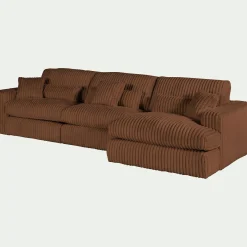 Canapé d'angle droit fixe en tissu côtelé bita - brun rustrel
