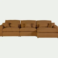 Canapé d'angle droit fixe en chenille - jaune argan