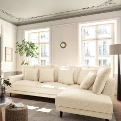 Canapé d'angle droit fixe en tissu joint - beige roucas