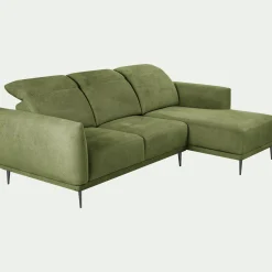Canapé d'angle droit fixe en tissu memphis avec fonction avance-recul - vert cèdre