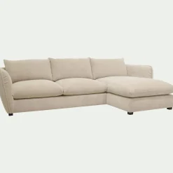 Canapé d'angle droit fixe en tissu Nature - blanc écru