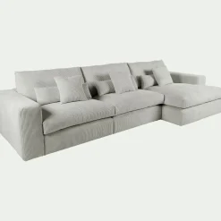 Canapé d'angle droit fixe en velours côtelé - gris borie