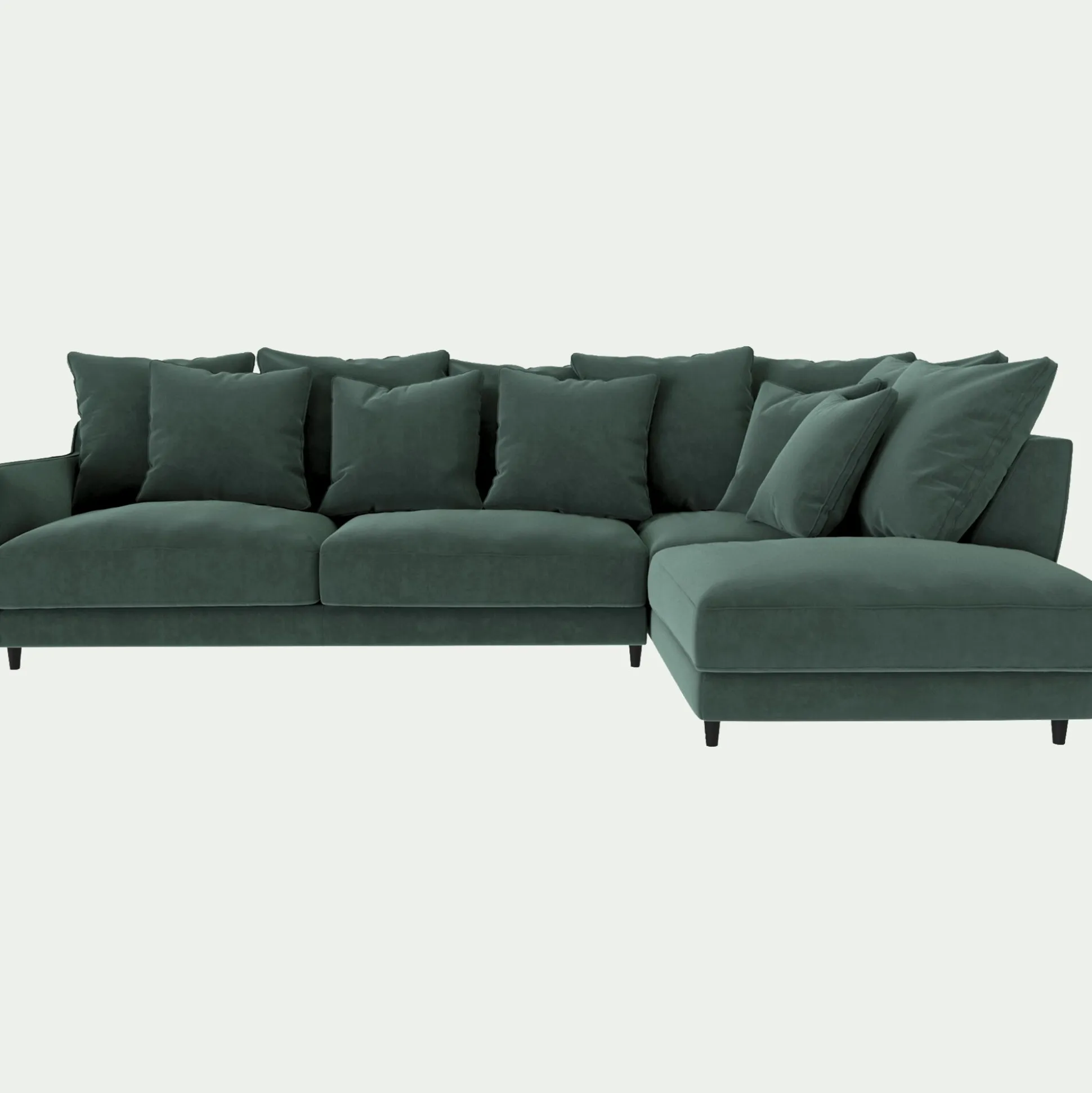 Canapé d'angle droit fixe en tissu velvet - vert sauge