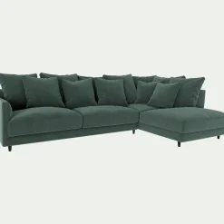 Canapé d'angle droit fixe en tissu velvet - vert sauge