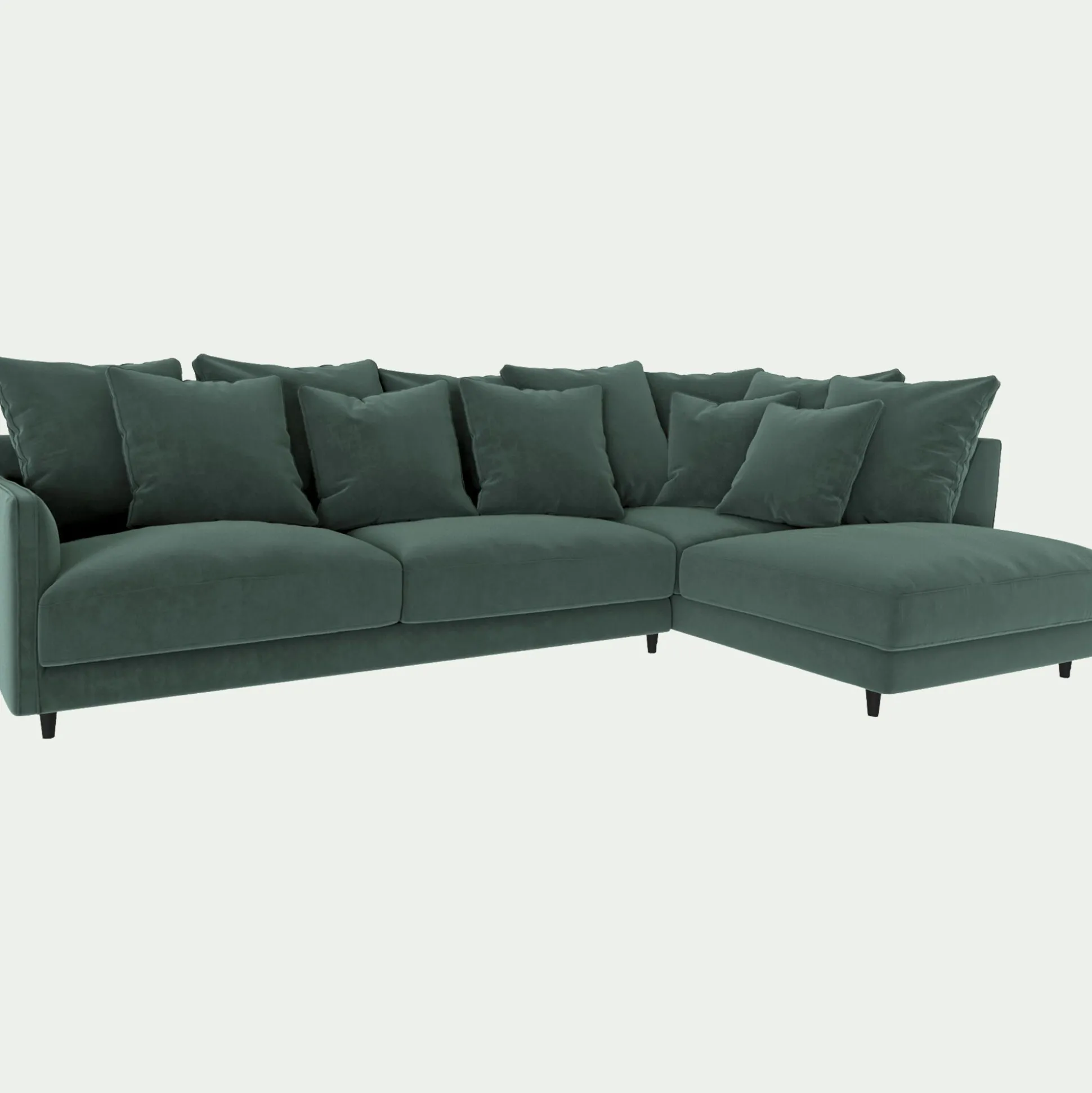 Canapé d'angle droit fixe en tissu velvet - vert sauge