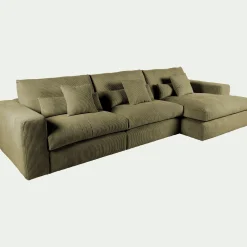 Canapé d'angle droit fixe en velours côtelé - vert cèdre