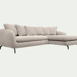 Canapé d'angle droit fixe en tissu tramé - beige roucas