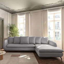 Canapé d'angle droit fixe en tissu tramé - gris ardoise