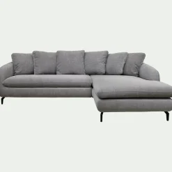 Canapé d'angle droit fixe en tissu tramé - gris ardoise