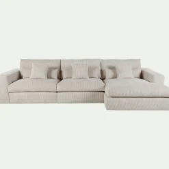 Canapé d'angle droit fixe en velours côtelé - beige roucas