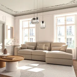 Canapé d'angle droit fixe en tissu bouclette - gris clair