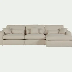 Canapé d'angle droit fixe en tissu bouclette - blanc écru