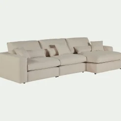 Canapé d'angle droit fixe en tissu bouclette - blanc écru