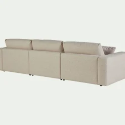 Canapé d'angle droit fixe en tissu bouclette - blanc écru