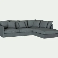Canapé d'angle fixe droit en tissu - gris ardoise