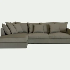 Canapé d'angle fixe gauche en tissu - vert cèdre