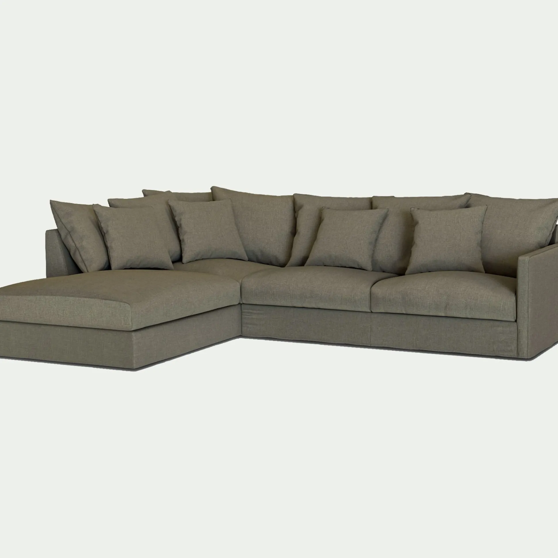 Canapé d'angle fixe gauche en tissu - vert cèdre