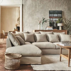 Canapé d'angle fixe gauche en tissu - beige alpilles