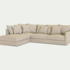 Canapé d'angle fixe gauche en tissu - beige alpilles