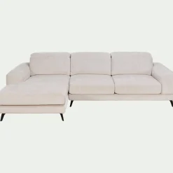 Canapé d'angle gauche avance recule en tissu doux - beige