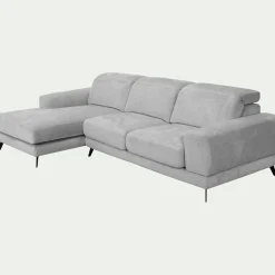 Canapé d'angle gauche avance recule en tissu doux - gris