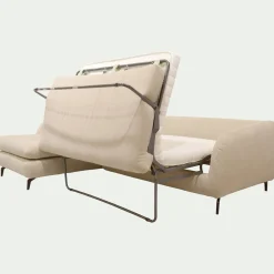 Canapé d'angle gauche convertible en tissu doux tramé - blanc écru