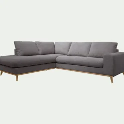 Canapé d'angle gauche convertible en tissu Crown - gris restanque