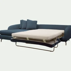 Canapé d'angle gauche convertible en tissu doux tramé - bleu
