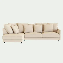 Canapé d'angle gauche convertible en tissu joint - beige roucas