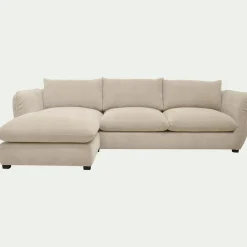 Canapé d'angle gauche convertible en tissu Nature - blanc écru