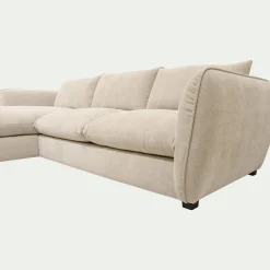 Canapé d'angle gauche convertible en tissu Nature - blanc écru