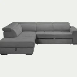 Canapé d'angle gauche convertible avec coffre en tissu doux - gris