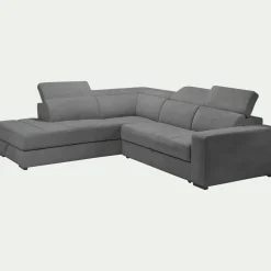 Canapé d'angle gauche convertible avec coffre en tissu doux - gris