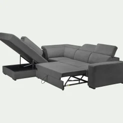Canapé d'angle gauche convertible avec coffre en tissu doux - gris