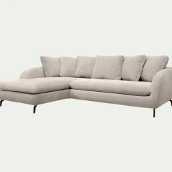 Canapé d'angle gauche convertible en tissu silent - beige roucas